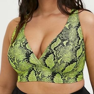 NEON YELLOW SNAKESKIN PRINT WIRELESS TRIANGLE BIKINI TOP TORRID SIZE 2X